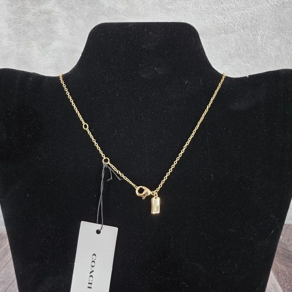 Coach Charming Charms Signature Heart Short Pendant Necklace 14K Gold Plated New